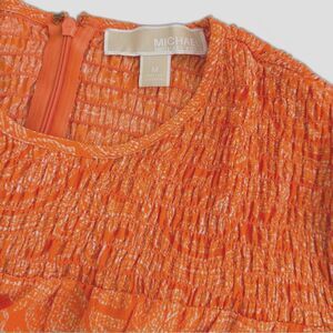 Women's Michael Kors Paisley Blouse Smocked Neck Back Zip Boho Flowy Sz Medium